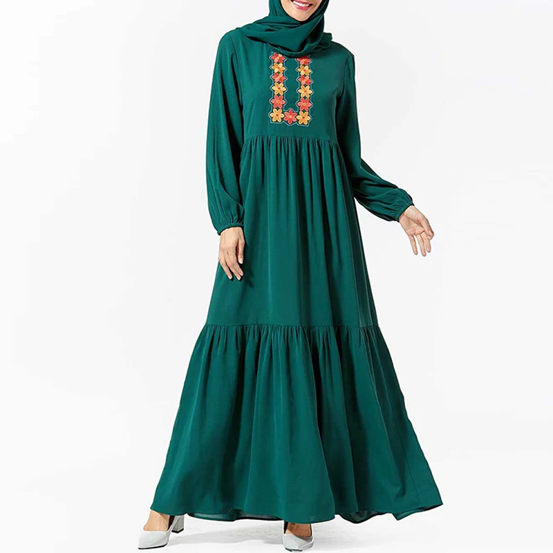 green dress Оманская Арабская абайя хиджаб мусульманское платье для женщин Sukienki Кафтан Дубай Кафтан марокканский исламский халат турецкие платья Qatar Vestidos - Цвет: green dress