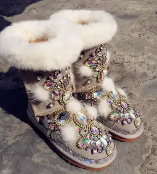 

Handmade Warm Women Winter Snow Boots Fur Rhinestone Comfortable Ladies Cotton Shoes 2018 New Fashion Casual Womens Boots Ankle