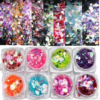 

8box/set Semi-transparent Mermaid Nail Art Glitter Sequins Round Heart Cross Acrylic Paillette Tips Nail Decoration Tool,JKKJui1