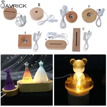 

Handmade Wood Rectangle Round Oval Shape LED Display Base Resin Art Ornament Wooden Night Lighted Base Stand Crafts