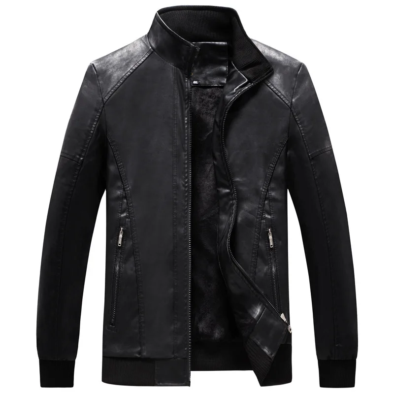 

2019Men's Leather Jacket Autumn Winter Plus Large Size Add Velvet PU Leather Stand Collar Male Leather Coats Motorcycle Clothing