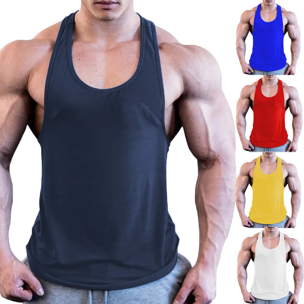 Summer Men Casual Sleeveless Loose Gym Muscle Shirt Tank Top Sports Bodybuilding Fitness Athletic Vest Singlets