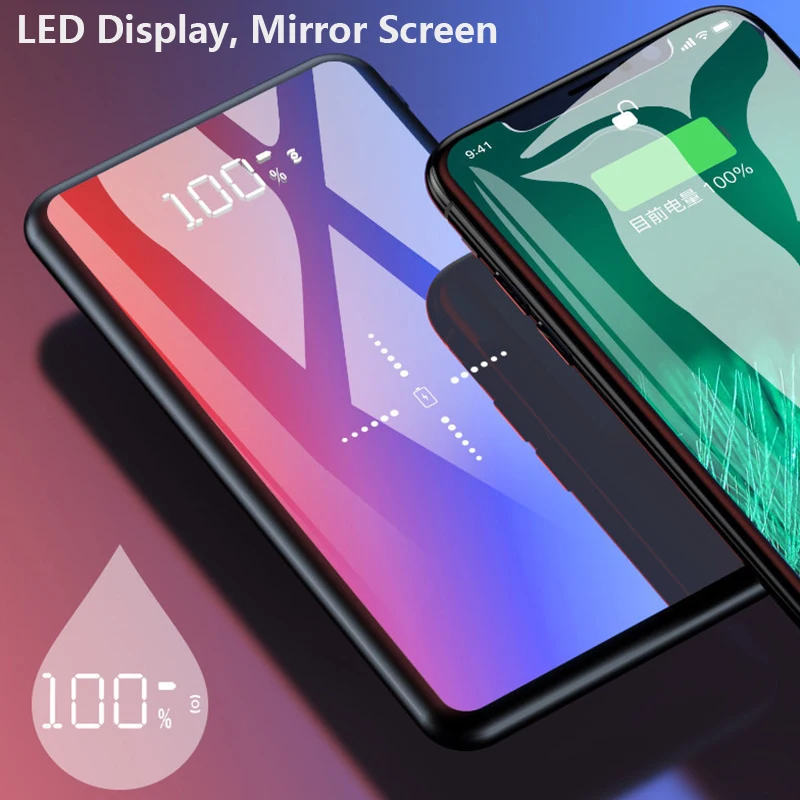 10000 мАч банк питания для iPhone Xiaomi ультра тонкий беспроводной зарядное устройство Внешний аккумулятор с двумя usb-портами порты внешний аккумулятор зарядное устройство power bank