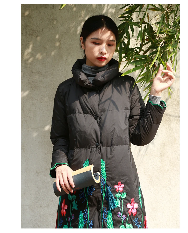 LZJN Women's Winter long Down Coat Jacket Embroidery Ultra Light Warm White Duck Down Coat Female Outerwear Parka Пуховик (22)