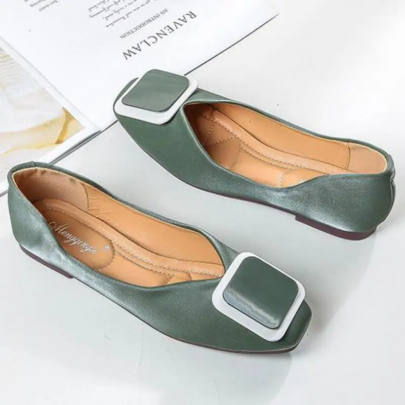 

Women Moccasins Square Toe Flat Shoe Metal Buckle Leather Single Shoes Lazy Loafers Ladies Slip On Shallow Comfortable Boat Shoe