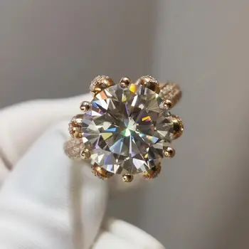 

inbeaut 5 Carat D Color Moissanite Ring 18K Rose Gold Excellent Cut Diamond Test Past Ice&Snow Queen Wedding Rings Fine Jewelry