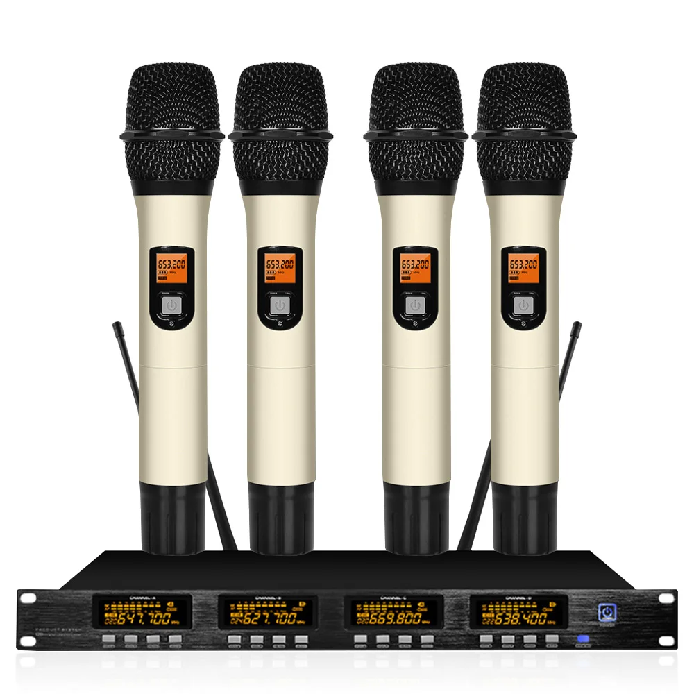 

Four Channel Wireless Conference Microphone System Professional Microphone 4 Channel Dynamic 4 Handheld Microphone