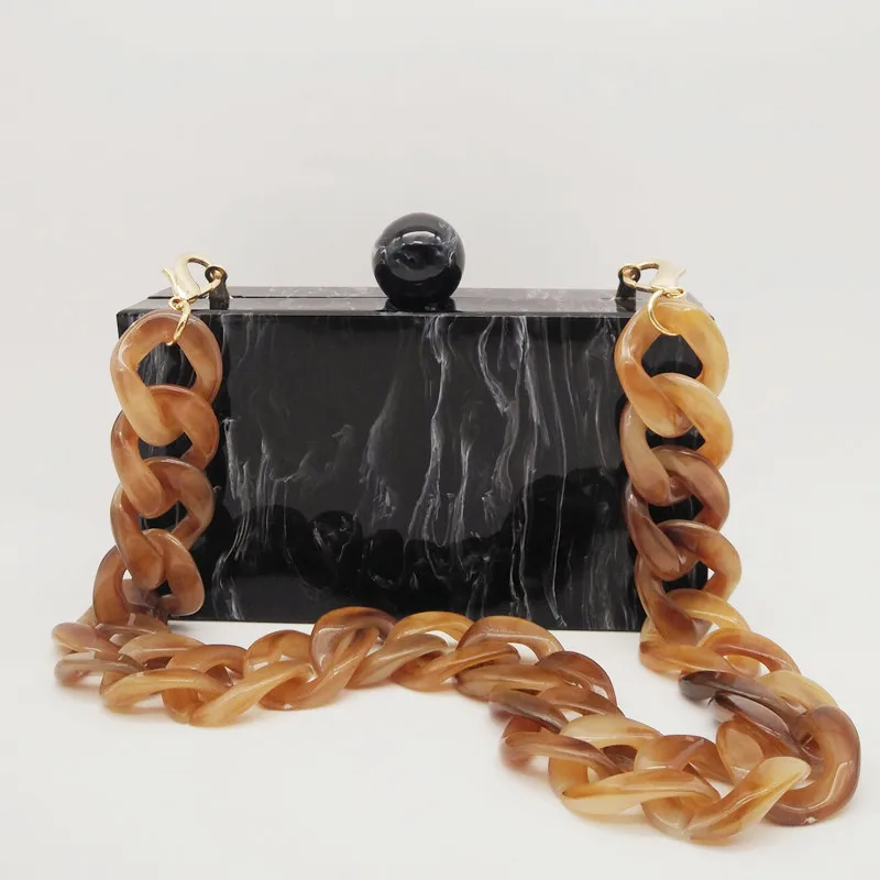 Skup Nowe mody marmurowe torby akrylowe Vintage kobiety Messenger torby czarny biały malowidło tuszowe torebki wieczorowe na imprezę bal torebki