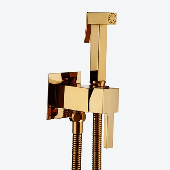 

High Quality Wholesale Polished Brass Toilet Hand Held Bidet Sprayer Kit with 1.2 M Shower Hose Baby Diaper Cloth Wall Holder