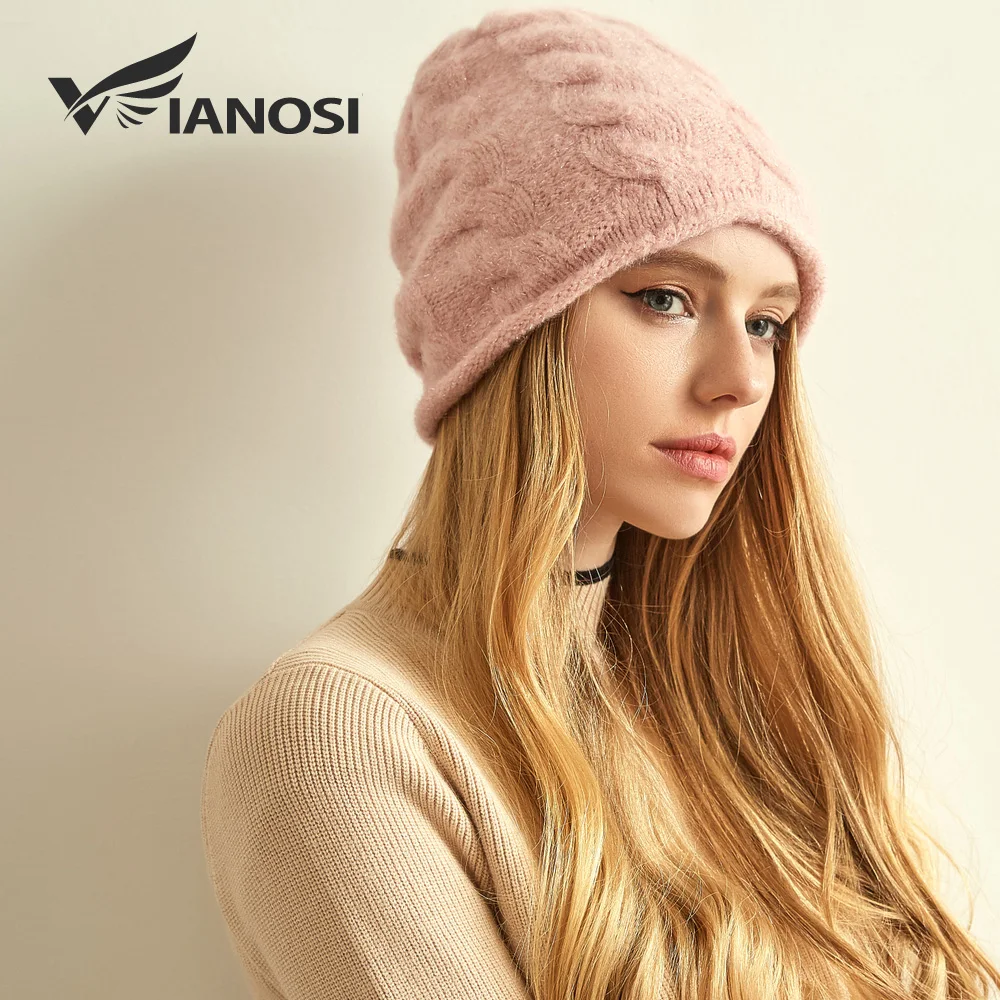 

VIANOSI 100% Winter Wool Hat For Women Warm Knitted Casual Beanie Caps