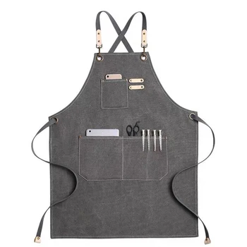 

Home Adjustable Strap Washable Canvas Apron Work Shop Restaurant Men Women Multi Pockets Salon Kitchen Anti Dirty Painting BBQ