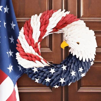

American Flag Eagle Wreath Glory Patriotic Eagle Garlands for Front Door Window Wall Decoration