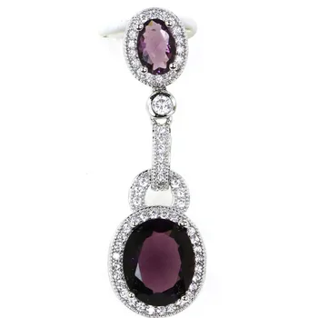 

39x12mm Romantic Purple Amethyst Natural White CZ Gift For Woman's 925 Silver Pendant