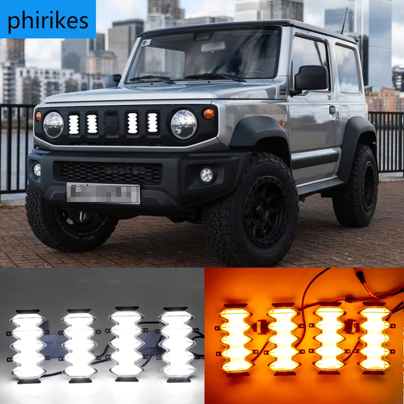 

4PCS LED Front Grille Upgrade Lamps Daytime Running Light For Suzuki Jimny 2019 2020 2021 DRL Yellow turn signal