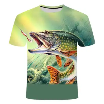 

2020 new fishing t-shirt style casual digital fish 3D printing t-shirt men's t-shirt summer short-sleeved o-neck top