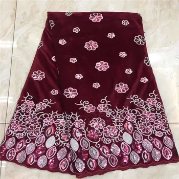 

High Quality Sequins velvet Lace Fabrics 2020 wine Latest African Sequence Lace Fabric for Bridal Lace Nigerian Net Lace Fabric