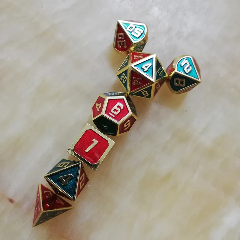 Игральные кости DND металлические РГП набор многогранных подземелий Дракон d20 10 6 8 12 настольные игры цинковый сплав смешивание Красный Синий цифровой узор в кости