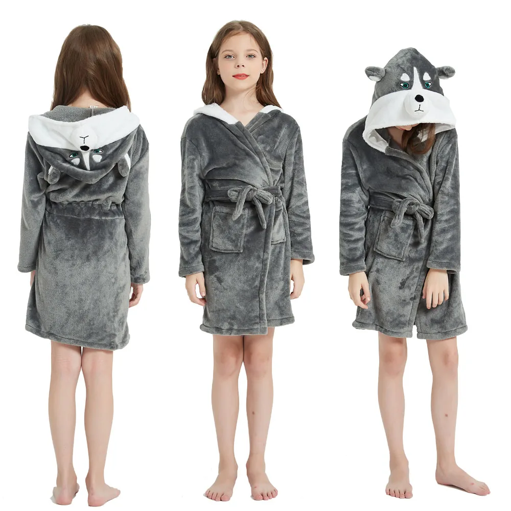 Girls Bathrobe Children Long Sleeve Hooded Robes Toddler Winter Nightgown Kids Sleepwear Child Unicornio Anime Shower Robe child bathrobe kids robe