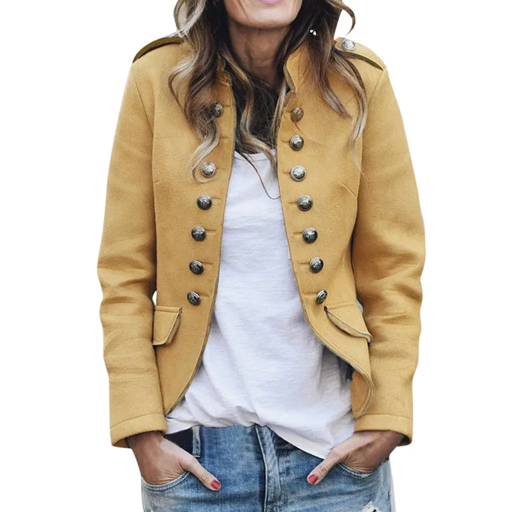 Новая Женская Базовая куртка женская s Женская Ретро кнопка карманы Куртка бомбер повседневное пальто, верхняя одежда офисные женские пальто# H
