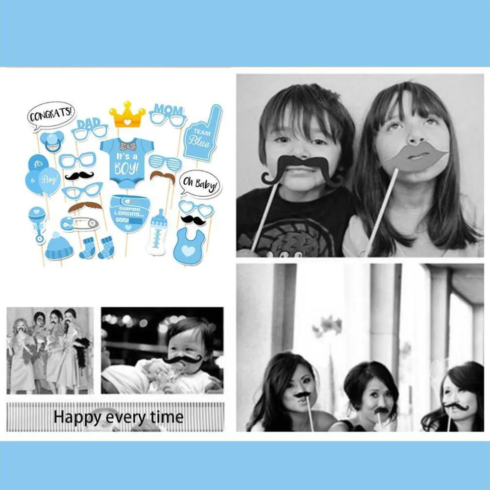 25pcs/set Cute Photo Booth Props DIY Kits Photobooth Birthday Party Decorations For First Year Baby Boy Girl Fun Supplies
