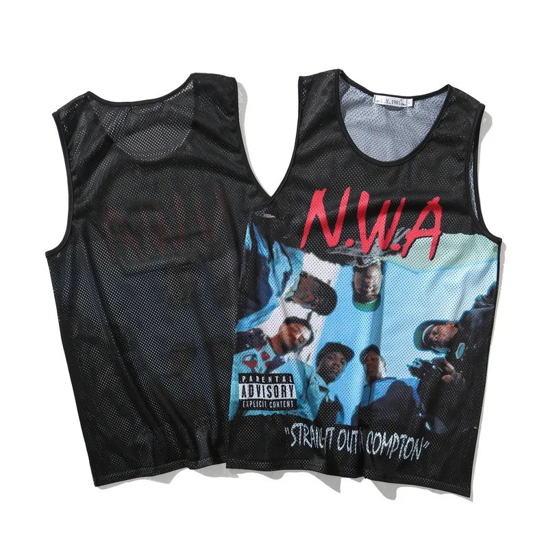 

Summer Cool Fashion Man Beach Lettered Hip Hop 3D Printed Casual Single Layer Net Hole Sports Tank-top Summer Sport Tank Top