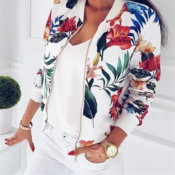 

New arrival Women Retro Floral Zipper Bomber Jacket Coat Long Sleeve Print Slim Baseball Outwear Stylish Casual Tops Jacket Coat