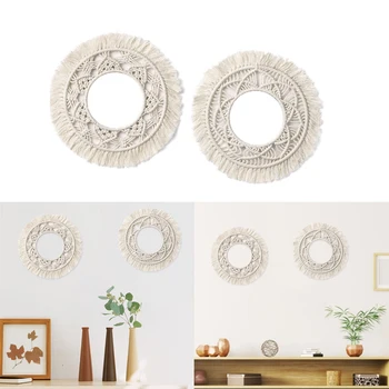 

Hand-knitted Cotton Rope Tapestry Round Ornaments Macrame Woven Wall Hanging Bohemian Room Geometric Tapestry Nordic Wall Decor