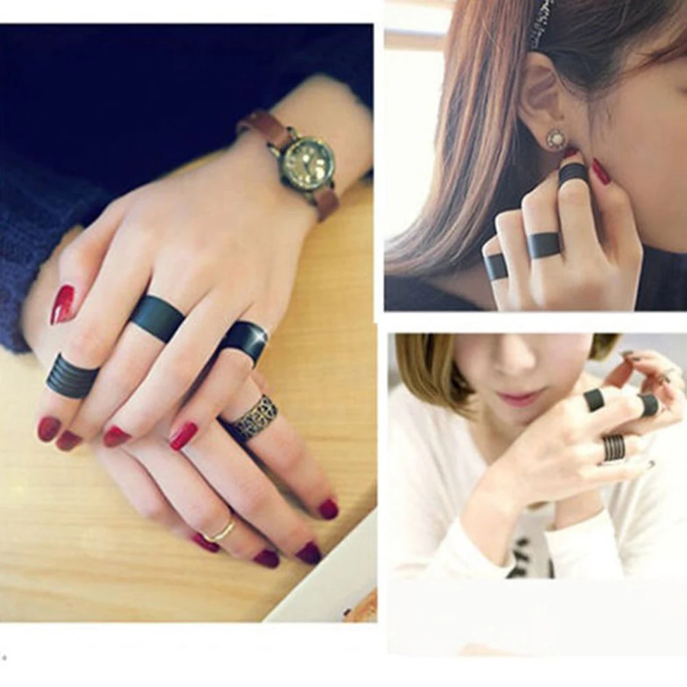 Ring Set Adjustable Rings 3 Pcs Women's Ring Set Punk Cool Black Simple Knuckle Band Mini Rings Rock Charm Jewelry For Party Gifts Open Adjustable
