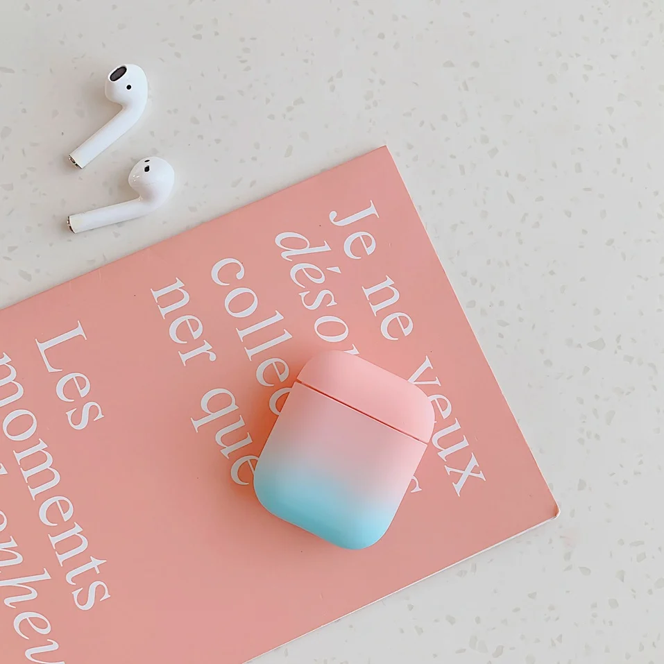 A2 Для AirPods чехол градиентный Радужный цвет защитный жесткий чехол Bluetooth беспроводные наушники чехол для Apple Air pods 2 Чехол fundas - Цвет: A2