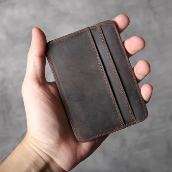 

Mini Genuine Leather Oxhide Clutch ID Holder Card Holder Multi-function Document Bag Crazy Horse Style Coins Pocket Purse