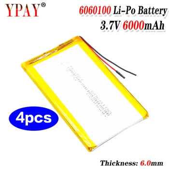 

4pcs New Durable 6060100 6000mAh 3.7V Lithium Polymer Batteries 3.94x2.36x0.24" Rechargeable Li-Po Lipolymer Battery