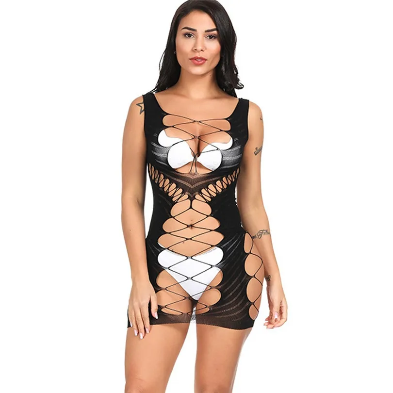 Hoolow Out Erotic Lingerie For Women Teddy Perspective Mesh Nightdress One Size Underwear Soutien Gorge Sexy Erotique 40NOV1110