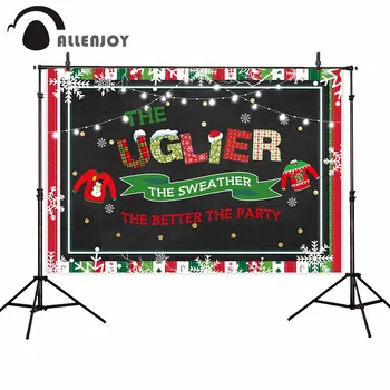 

Allenjoy Christmas Sweater Background Ribbon Bead Curtains Backdrops Chalkboard Winter Better Party Home Decoration Photo Zone