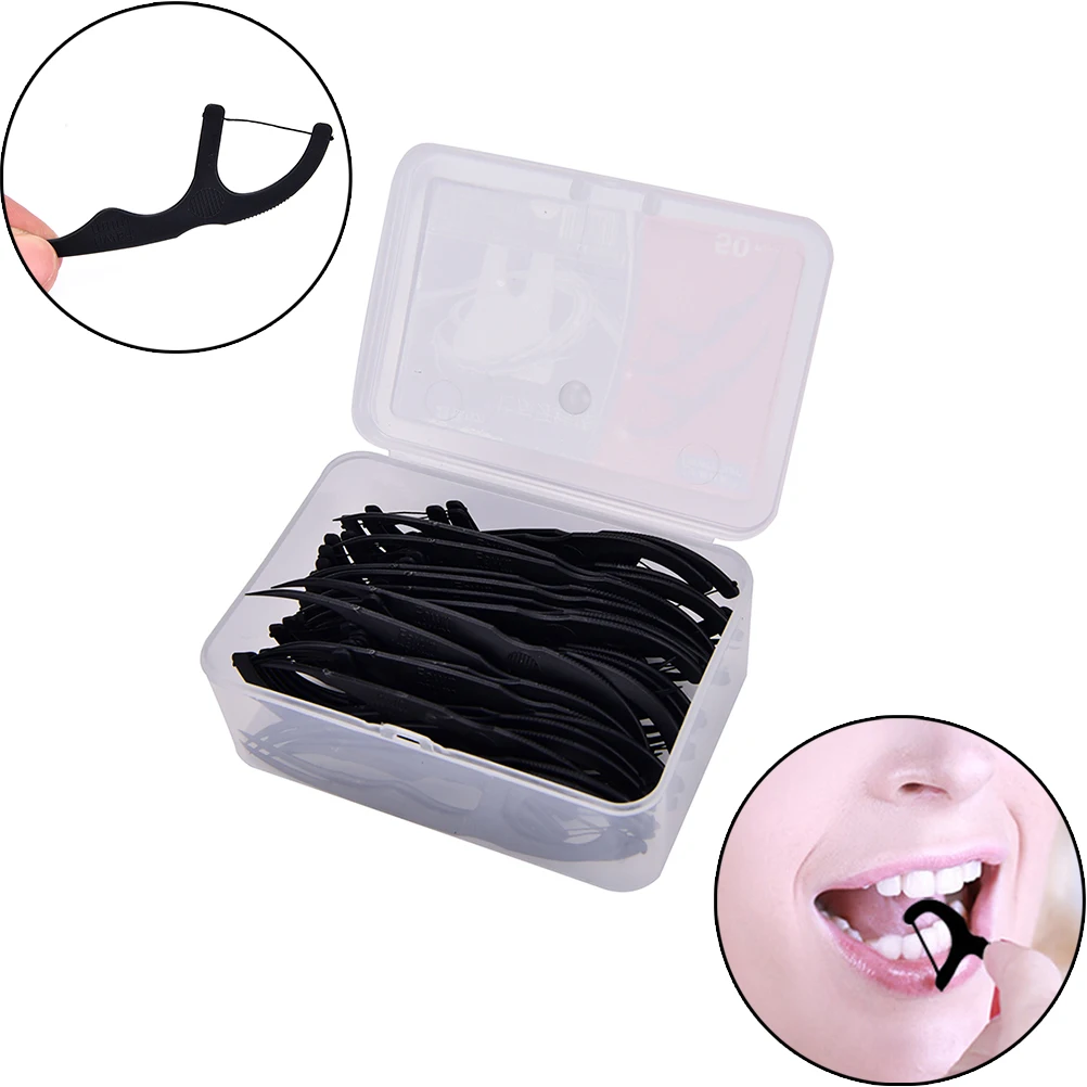 50PCS/box Teeth Floss Stick Bamboo Charcoal Teeth Clean Dental Tooth Pick Interdental Brush Dental Floss Stick Toothpick Flosser