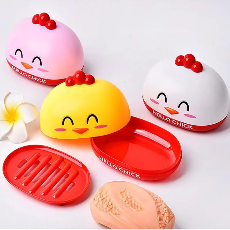 Soap Box Tray Double Decker Soap Box Bathroom Sealed Waterproof And dust-proof SoapPlastic Cartoon Cute Chicken