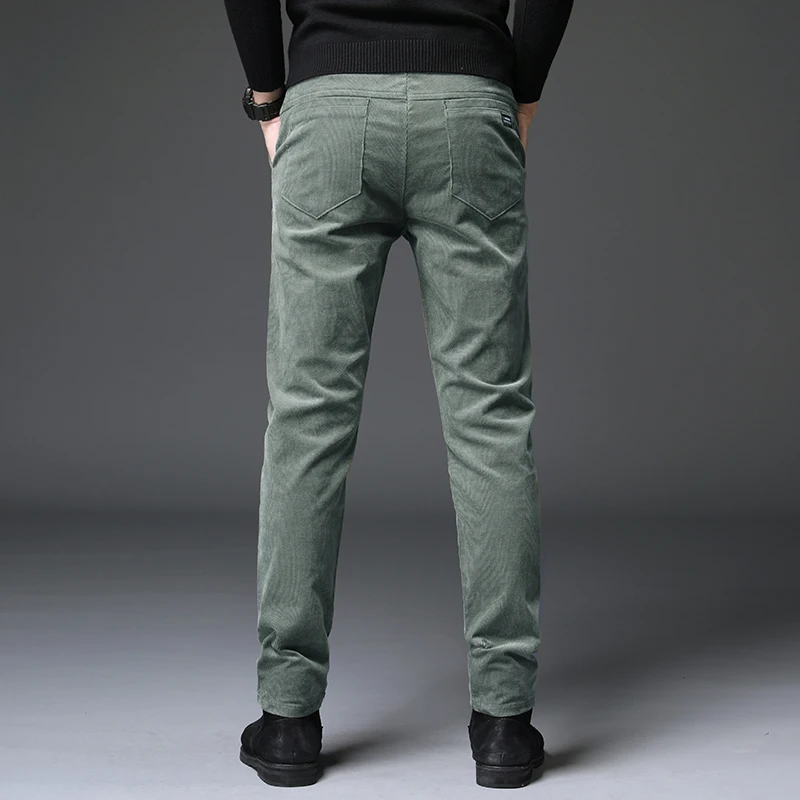 Новые мужские винтажные зимние толстые теплые вельветовые повседневные брюки цвета хаки, модные деловые мужские бархатные прямые джинсовые брюки