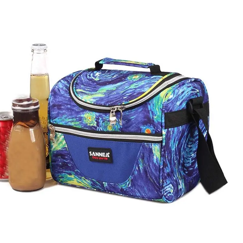 

MoneRffi Women Painting Insulation Thermal Waterproof Lunch Bag Double Zipper Lunchbox Bags For Food Picnic Portable Cooler 2019