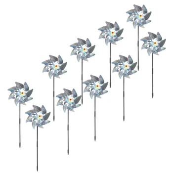 

10PCS Anti Bird Windmill Bird Repeller Windmill Sparkly Silver Pinwheels Bird Deterrent for Outdoor Lawn Decor