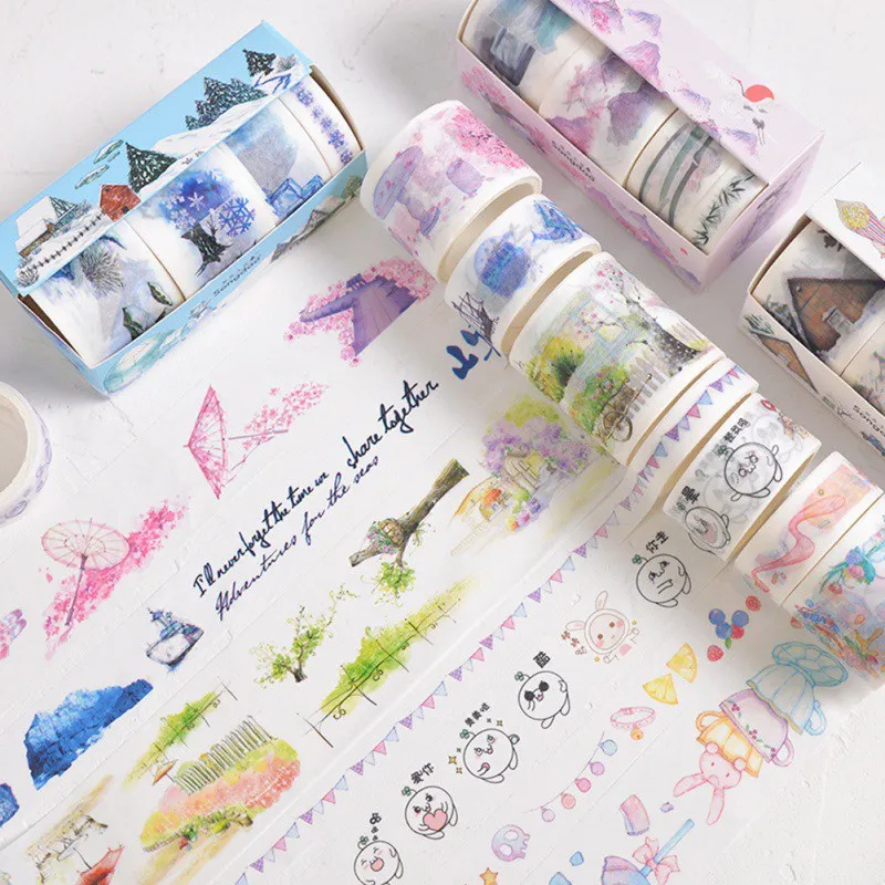 

10pcs/Box Diverse Plant Flower Print Tape Hand Account Book Decor Paper Tape Household Decorative Stickers Adhesive Tape