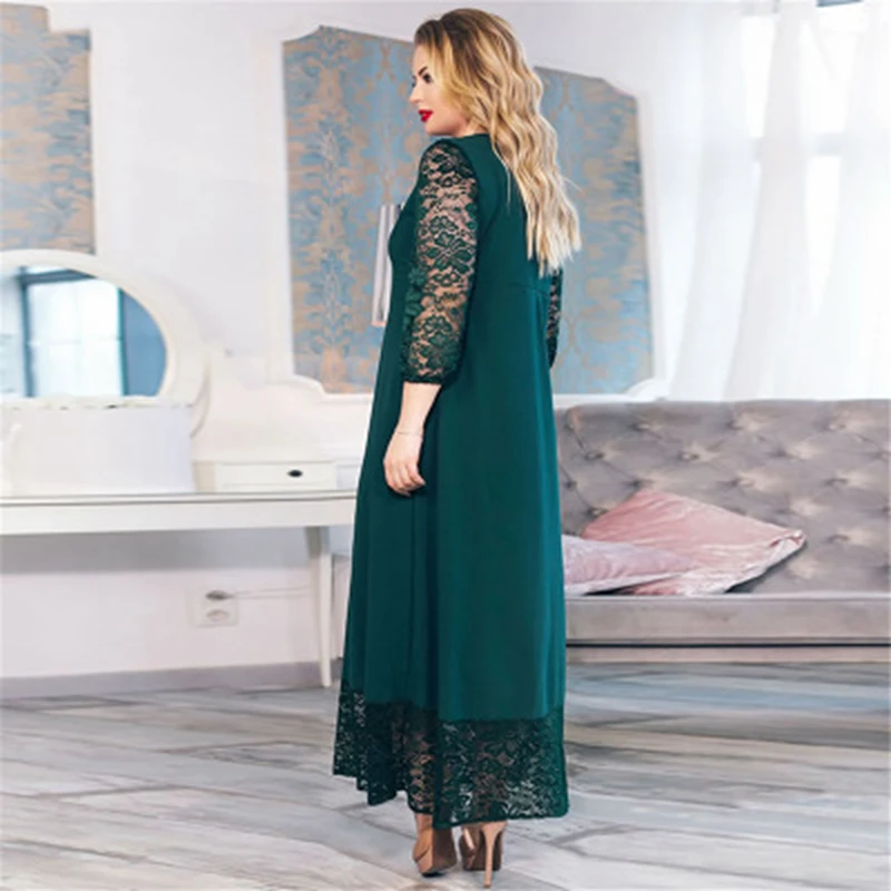 Autumn and winter new hot fashion lace stitching large size women's dress