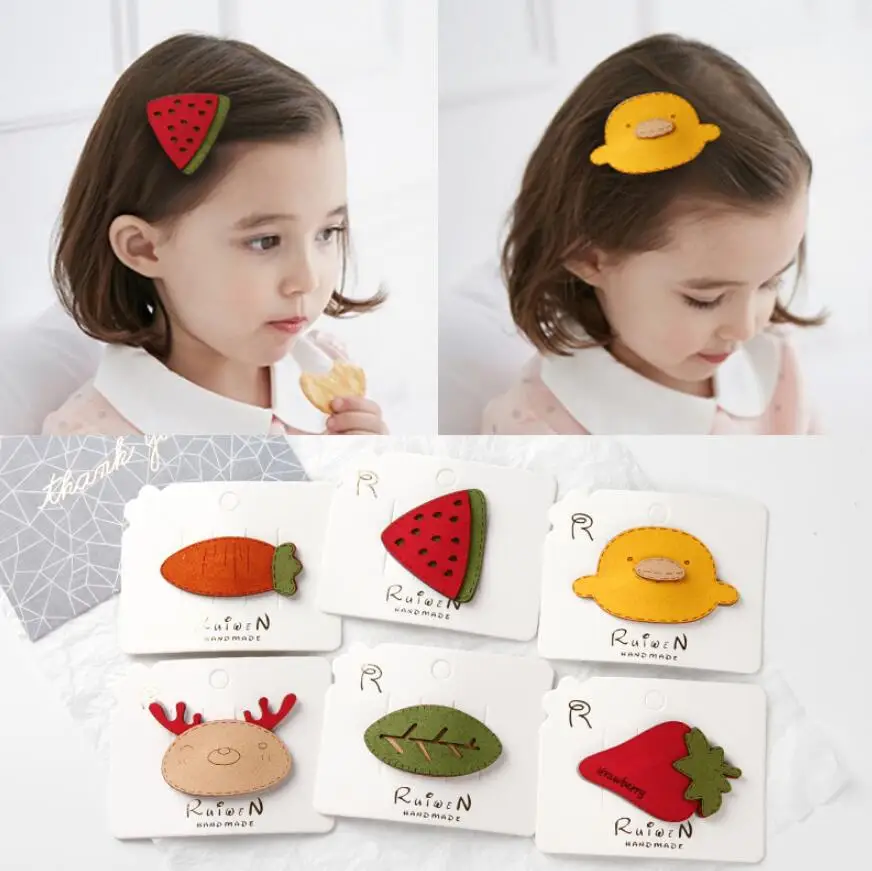 

2-5pcs Ins Hot Children Headdress Vegetable Animal Snap Hair Clip For Girls Felt Hairpin Barrettes Kids Girls Hair Accessories