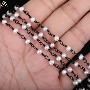 

3-4mm Irregular Nugget Plated Black White Baroque Pearl Rosary Chains Bracelet Fashion Women Pearl Jewelry DIY HXZB-004AMBJ