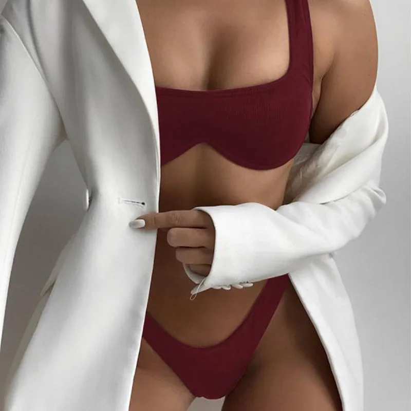 

Летний Пляжный женский костюм бикини, сексуальный Однотонный женский купальный костюм с высокой талией, повседневные женские купальные костюмы, женское купальное платье