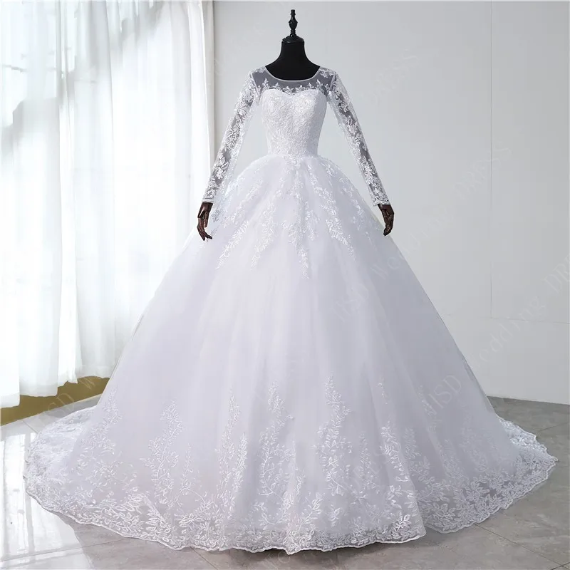 wedding dress for women 2021 White Ivory Champagne Sweetheart Vestido De Noiva Wedding Dress Full Sleeve Long Train Custom Plus Size Bride Tulle Mariage wedding gown