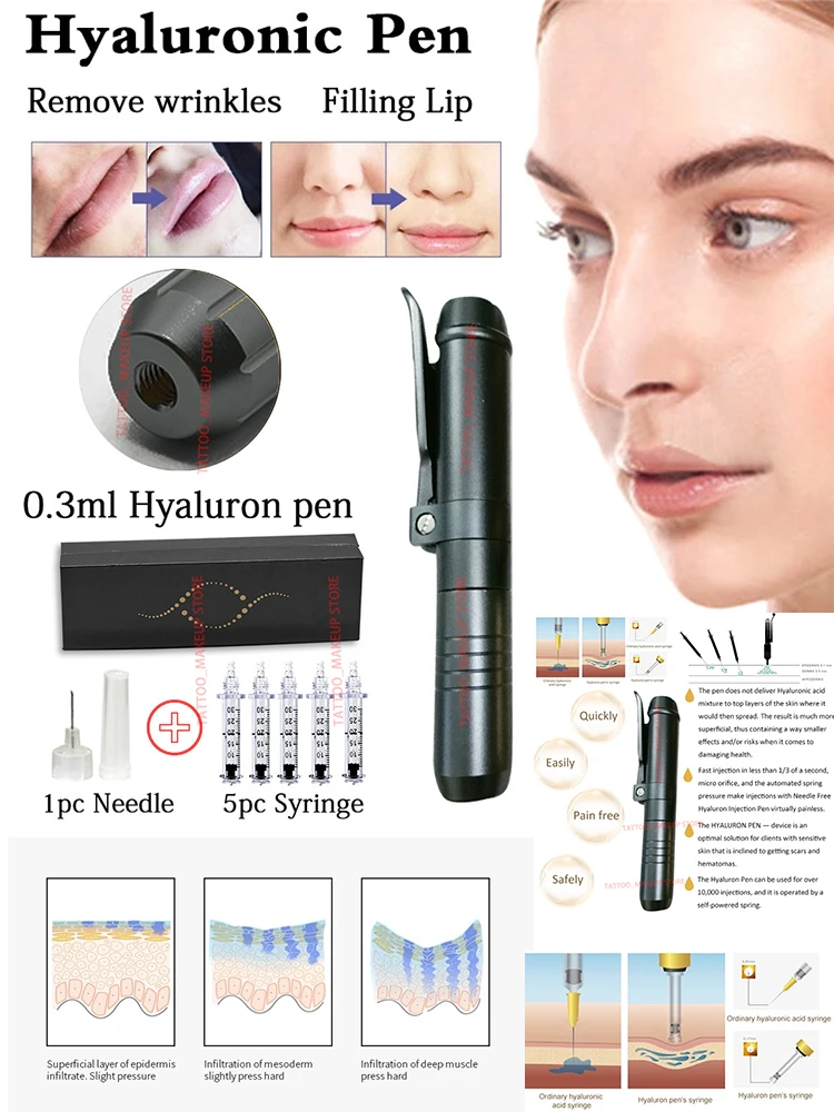 

0.3ml 0.5ml Hyaluronic Acid Pen High density metal For Anti Wrinkle Lifting Lip face lip injection pressurized mesotherapy pen