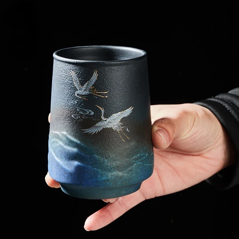 Ceramic Mug Chinese Wind Crane / Shenlu / Mountains and Seas / Sun Moon Gradient Cartoon Coffee Drinking Tea Large Beer Cup