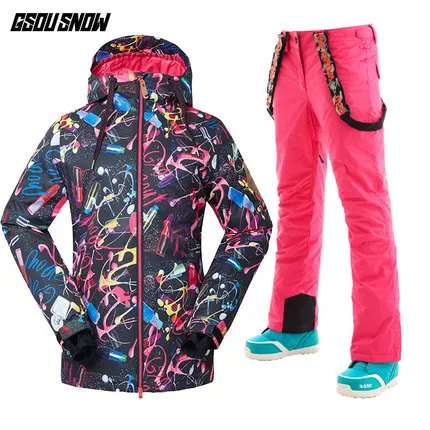Color 5 GSOU Снежный женский лыжный костюм сноуборд куртка брюки лыжный костюм брюки ветрозащитный водонепроницаемый Зимний костюм женский супер теплый с капюшоном - Цвет: Color 5