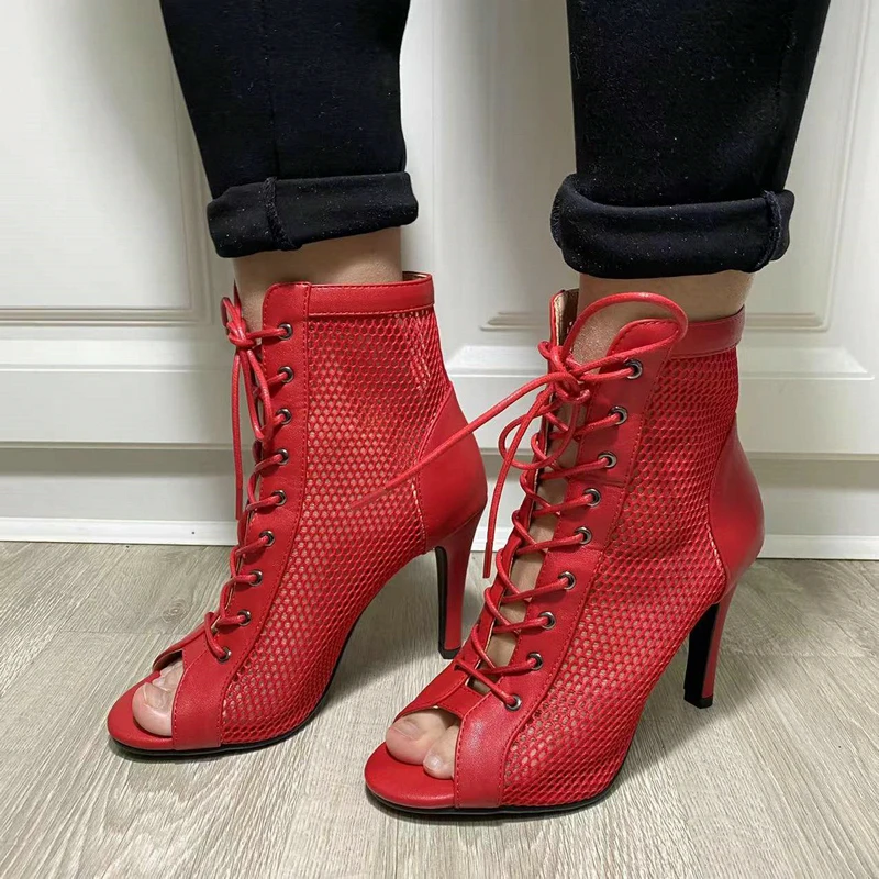 New Women's Sandals 2021 High Quality Air Mesh Sexy High Heels Open Toe Gladiator Sandal Black Summer Dancing Shoes Plus Size 47