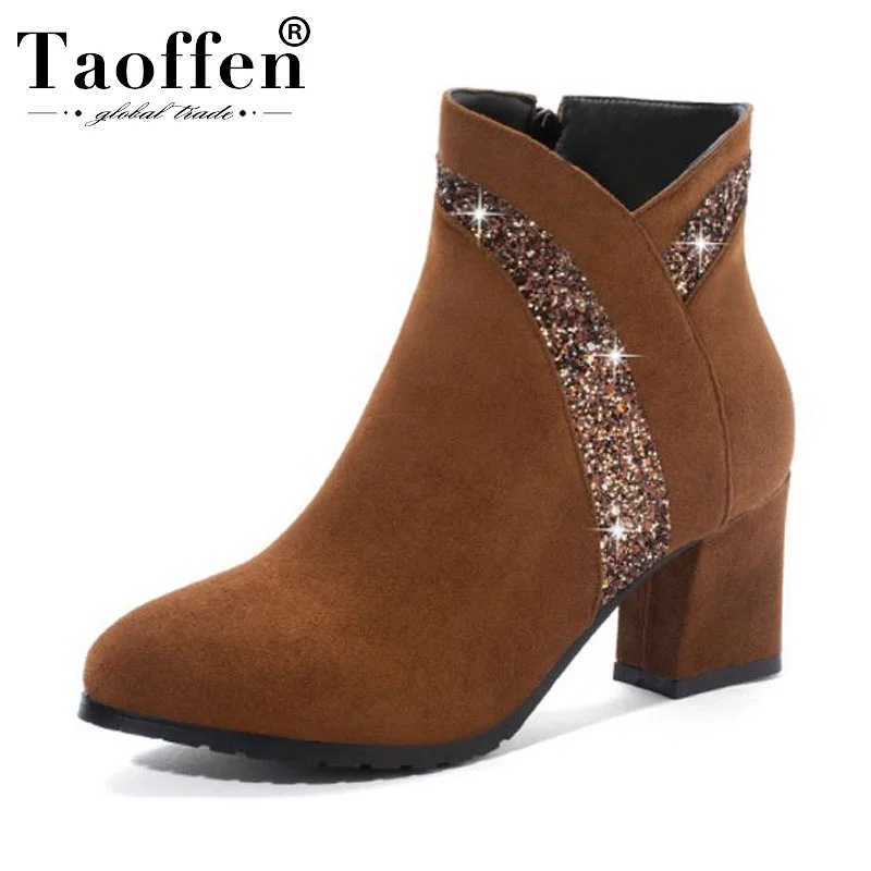 

Taoffen Women Plus Size 33-45 Bling Office Work Ankle Boots Daily Casual Square Heels Short Boots Female Shoes Woman Botas