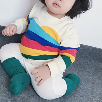 

Baby Top Sweatshirt Round Neck Casual Kids Baby Boy Girl Rainbow Print Long Sleeve Round Neck Sweatshirt Top
